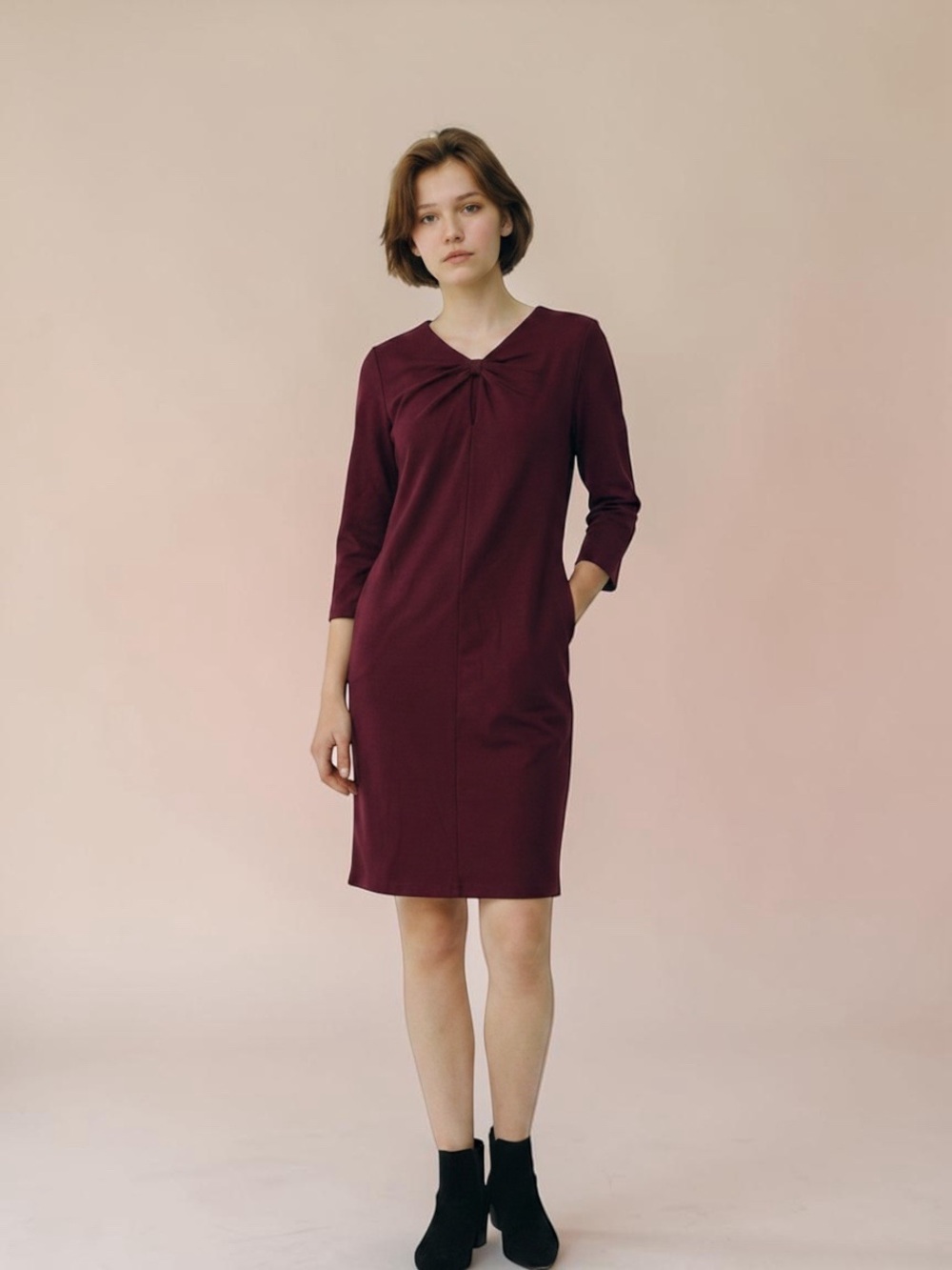 J. McLaughlin Twist-Neck Sheath Dress in Burgundy